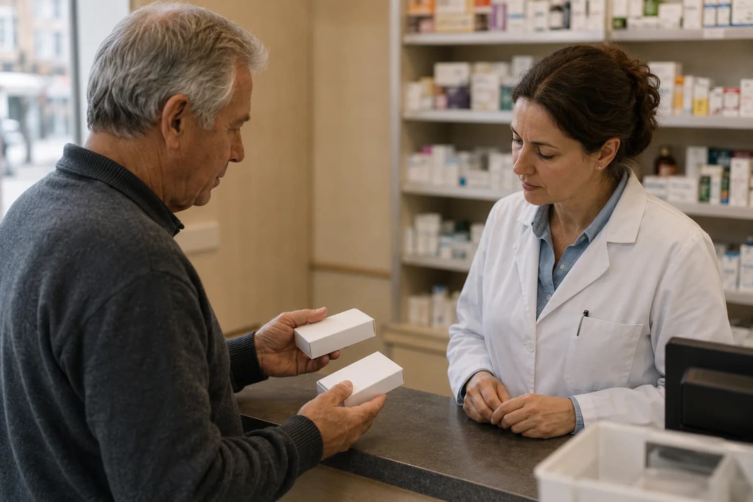 A clinician reviewing medicines with an older patient