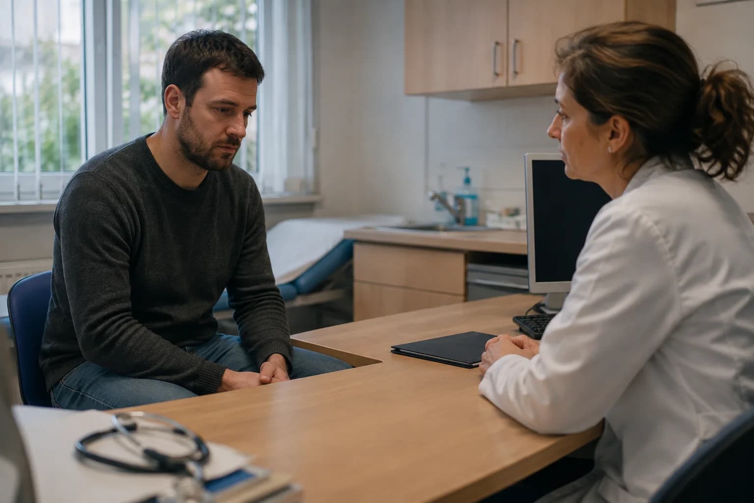 A healthcare professional explaining medicine information to a patient