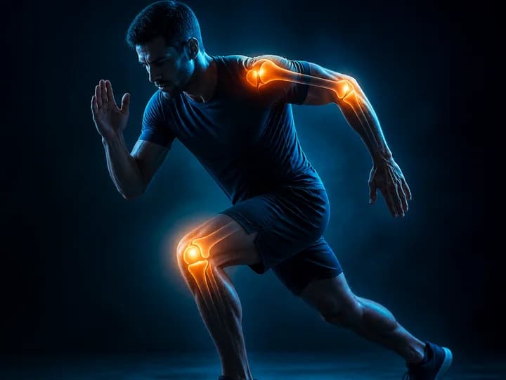 Athlete in motion with highlighted joints
