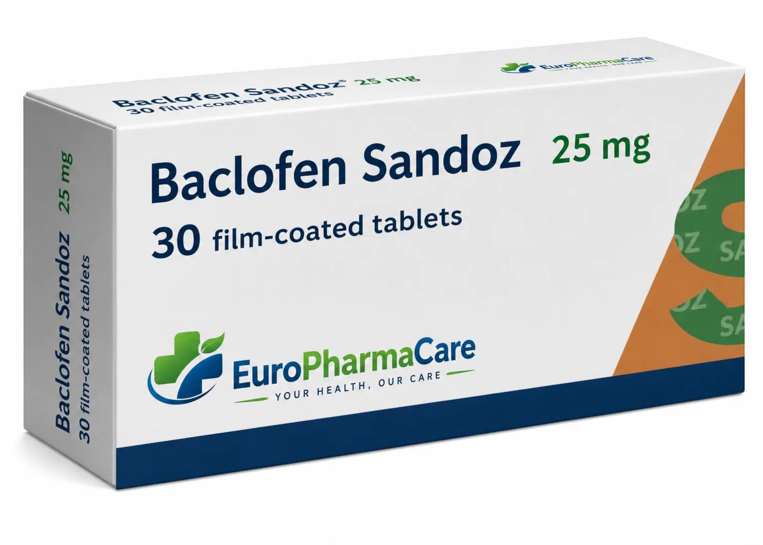 Baclofen Sandoz 25mg medicine packaging