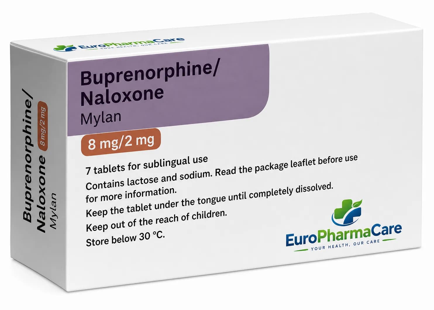 Buprenorphine Naloxone Mylan 8mg/2mg medicine packaging