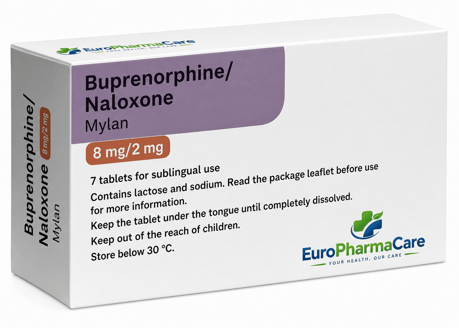 Buprenorphine Naloxone Mylan 8mg/2mg medicine packaging