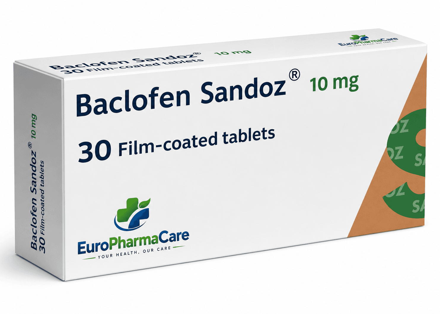 Baclofen Sandoz 10mg medicine packaging