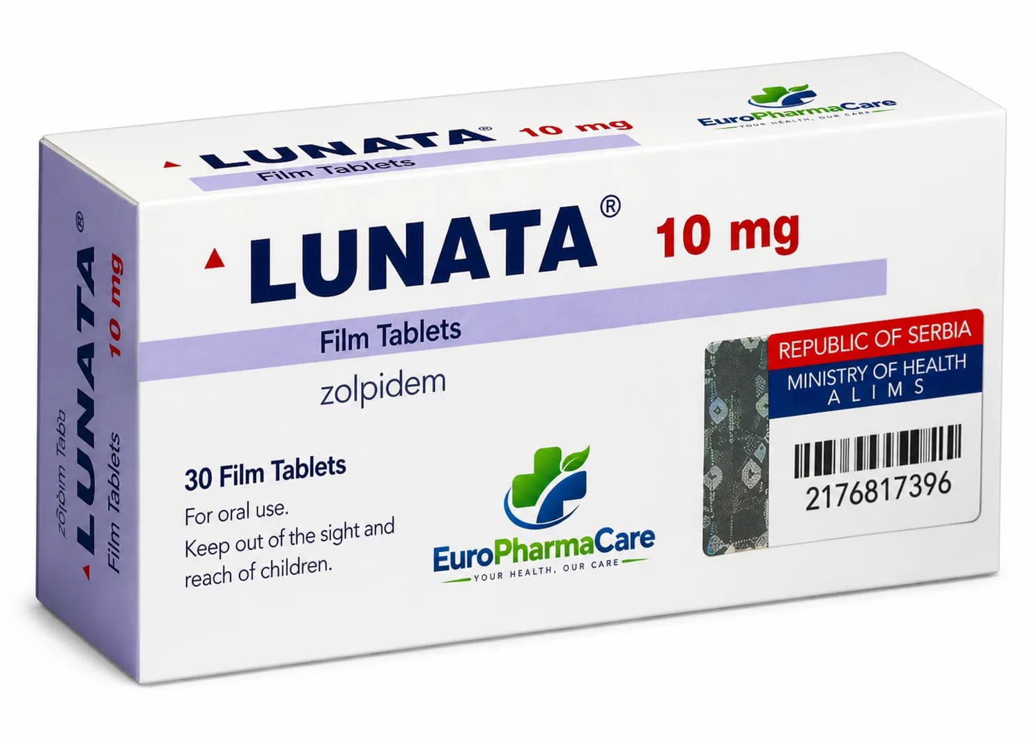 Zolpidem Lunata 10mg medicine packaging