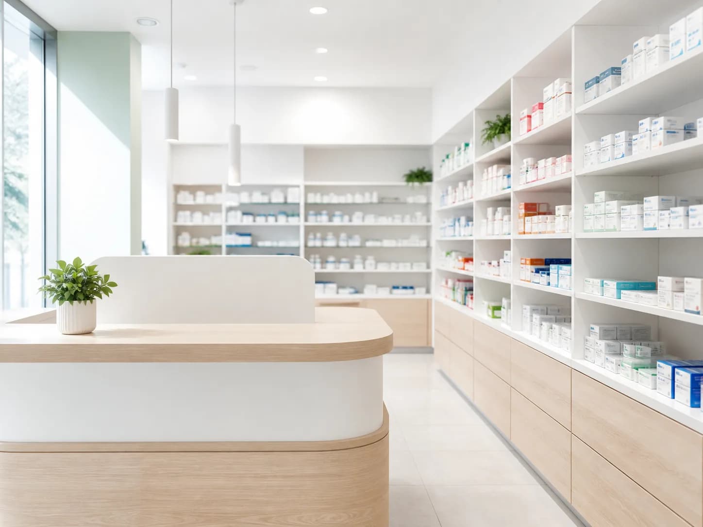 Bright, organised Euro Pharma Care medicine and health product shelves